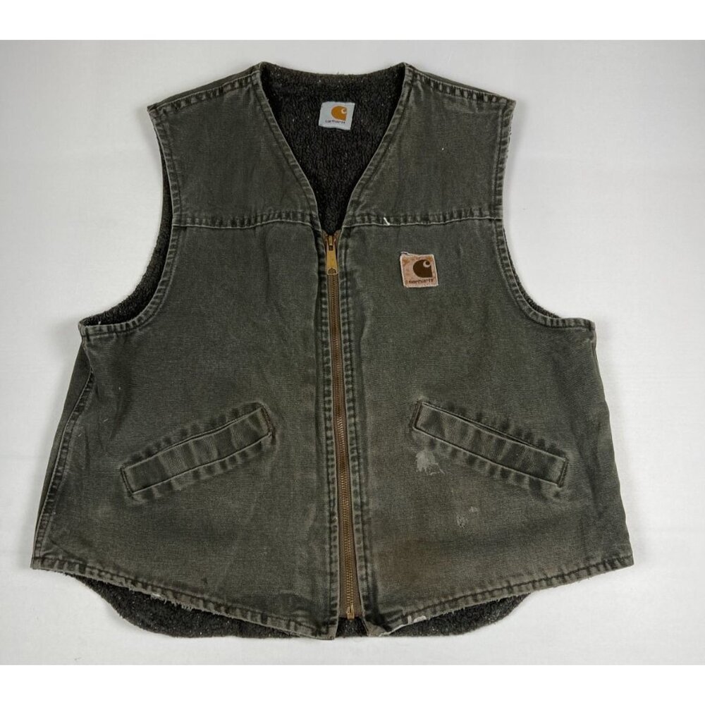 Vintage Carhartt Men XL Grey Sherpa Lined Sandstone Rugged Vest V26 DES